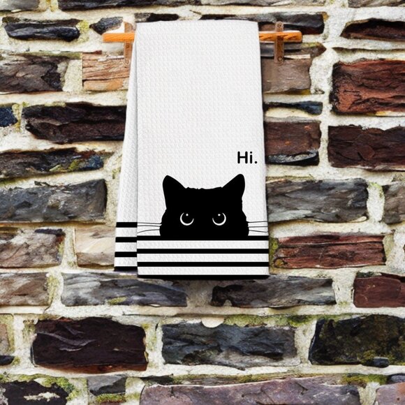 Black Cat Kitchen Towel Halloween Decor Bathroom Decoration Hand Dish Cloth Gift - Picture 5 of 5